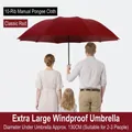 Extra large classic red folding umbrella for 3 people, windproof sun and rain protection - Manual 10-Rib Regular Style / Extra Large Diameter 125cm / Burgundy