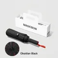 Ombrello automatico pieghevole nero ossidiana con cinturino rosso e confezione - Ingrandito 12K 72 Stecche Nero Arenaria / Set Scatola Regalo Completamente Automatico