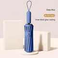 Sturdy 48-rib automatic folding umbrella in deep blue with UV protection coating - 48 Ribs / Deep Sea Blue