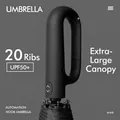 Black windproof automatic folding umbrella with carabiner hook handle and 20 ribs - Fully Automatic Hook Series (Extra Large) / 20 Ribs / Starry Black