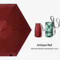 Compact mini six-fold sun and rain umbrella in burgundy with matching storage case - Six-Fold Flat Umbrella (With Storage Case) / 15cm Folded Diameter / Retro Red