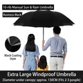 Paraguas plegable negro extra grande resistente al viento, 130 cm, para 2 a 3 personas. - Estilo 10 Varillas Manual Revestimiento Negro / Diámetro Extra Grande 125cm / Negro