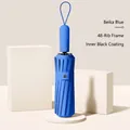 Professional automatic folding umbrella in Beika Blue with sturdy 48-rib reinforced frame - 48 Ribs / Light Blue