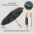 Automatic reverse umbrella with 10 fiberglass ribs and elegant wooden handle in beige - 20 Ribs Reverse Reflective Style / Sycamore Beige