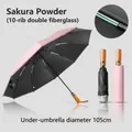 Sakura pink automatic folding umbrella with windproof ribs and wooden handle - 20 Ribs Reverse Reflective Style / Sakura Pink