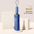 Deep blue 48-rib automatic foldable umbrella with inner UV black coating protection - 48 Ribs / Deep Sea Blue