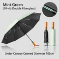 Premium automatic 10-rib inverted windproof umbrella in mint green with wood handle - 20 Ribs Reverse Reflective Style / Mint Green