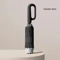 Compact automatic reverse folding umbrella with carabiner ring handle in obsidian black color - Ring Buckle Style / Large (105cm) / Black