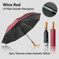 Premium wine red 10-rib automatic inverted umbrella featuring a polished wooden handle - 20 Ribs Reverse Reflective Style / Burgundy
