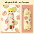 Compact 5-fold sun and rain umbrella with grapefruit pattern in vibrant orange style - Grapefruit Orange