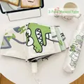 Foldable three-fold manual umbrella featuring a cute green crocodile cartoon design with cover - 3-Fold Manual (Dinosaur) / Off White
