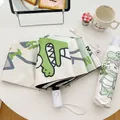 Automatic three-fold cartoon crocodile umbrella with matching storage pouch in white - 3-Fold Automatic (Dinosaur)