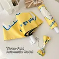 Portable three-fold automatic sun and rain umbrella with cute cartoon puppy print in yellow - 3-Fold Automatic (Puppy) / Yellow