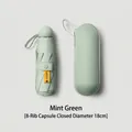 Mint green compact capsule sun umbrella with matching hard storage case, UPF50+ UV protection - 8-Rib 5-Fold Glasses Case Style / Macaron Series / Mint Green