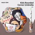 Parapluie pliant de sécurité pour enfants avec système anti-rebond et motifs dessins - Automatique Anti-Rebond Sécurité / Coins Arrondis + Bande Réfléchissante / Trois Bons Étudiants