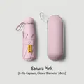 Pink compact 8-rib capsule umbrella with matching carrying case, UPF50+ protection - 8-Rib 5-Fold Glasses Case Style / Macaron Series / Light Pink