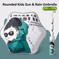 Parapluie pliant automatique pour enfants avec motif de garçon et coins arrondis - Automatique Anti-Rebond Sécurité / Coins Arrondis + Bande Réfléchissante / Garçon en Manteau Militaire
