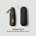 Obsidian black compact capsule umbrella, 8-rib design, UV50+ protection, 18cm closed - 8-Rib 5-Fold Glasses Case Style / Macaron Series / Black