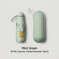 Mint green compact capsule sun umbrella with UV protection, lightweight mini folding design - 8-Rib 5-Fold / Glasses Case Style / Mint Green