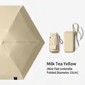 Compact milk tea yellow mini flat sun umbrella with UV protection and matching carrying case - Six-fold Card Case Umbrella / 6 Ribs / Milk Tea Yellow