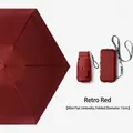 Compact mini flat capsule sun umbrella in retro red color with 15cm storage length - 6-Rib 6-Fold Card Bag Style / Macaron Series / Retro Red