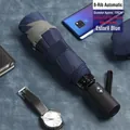 Professional fully automatic folding umbrella in Estoril Blue with safety reflective trim - 8-Rib Fully Automatic Reverse / Navy Blue