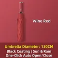 Large wine red automatic folding umbrella with 130cm diameter coverage and sun protection - Extra Large X-Series / 10-Rib Full Automatic (Diameter 130CM) / Burgundy