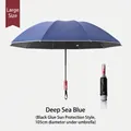 Automatic folding reverse umbrella in deep sea blue with black glue sun protection coating - 10-Rib Large Automatic Inverted Reflective Umbrella (Mechanical Explosion-Proof) / Black Glue Sun Protection / Under Umbrella Diameter 105cm / Navy Blue