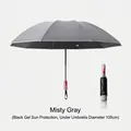 Automatic reverse folding umbrella in mist grey with reflective edge and sun protection - 10-Rib Large Automatic Inverted Reflective Umbrella (Mechanical Explosion-Proof) / Black Glue Sun Protection / Under Umbrella Diameter 105cm / Gray
