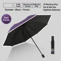 Dark purple manual folding umbrella with reflective strip and black glue UV protection - 8-Rib Manual / Purple