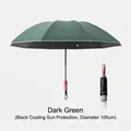 Premium dark green automatic folding umbrella with black glue UV protection coating - 10-Rib Large Automatic Inverted Reflective Umbrella (Mechanical Explosion-Proof) / Black Glue Sun Protection / Under Umbrella Diameter 105cm / Forest Green
