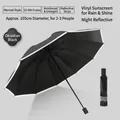 Large foldable obsidian black umbrella with night reflective strip for sun and rain - 10-Rib Manual Enlarged Style / Black