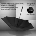 Oversized black automatic long-handle umbrella with sunproof coating for 2-3 people. - Luxury Style / Black
