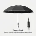Premium elegant black automatic reverse folding umbrella with 122cm diameter canopy - 10-Rib Automatic Extra Large Inverted Reflective Umbrella (Mechanical Explosion-Proof) / Black Glue Sun Protection / Under Umbrella Diameter 122cm / Black