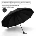 Großer 105cm Automatik-Klappschirm mit 10 verstärkten Rippen in Business-Schwarz-Finish - Übergroßer manueller Pongee-Regenschirm mit Saum und 10 Rippen - Schwarz