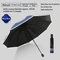 Manual navy blue folding umbrella with reflective edge and 10-rib reinforced frame - 10-Rib Manual / Navy Blue