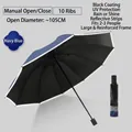 Navy blue manual folding umbrella featuring 10 reinforced ribs and reflective strips. - 10-Rib Manual Enlarged Style / Navy Blue