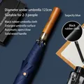 Großer automatischer dunkelblauer Regenschirm mit Echtholzgriff für 2-3 Personen - Holzgriff Schwarze Beschichtung / Marineblau