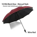 Wine red 10-rib folding manual umbrella with black anti-UV coating, 105cm diameter - 10-Rib Black Coating Manual / Burgundy