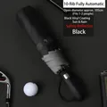 High-quality automatic folding umbrella with 10 ribs and reflective safety strip in black - 10-Rib Automatic / Black