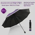 Large dark purple folding umbrella with reflective edge for night safety and sun protection - 10-Rib Manual Enlarged Style / Purple