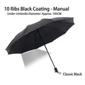 Manual 10-rib black folding umbrella with 105cm coverage, durable sun protection - 10-Rib Black Coating Manual / Black