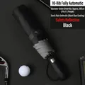 Premium black 10-rib automatic folding umbrella with safety reflective strip and UV protection - 10-Rib Enlarged Automatic Style / Black