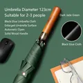 Automatic dark green long-handle umbrella for 2-3 people with wooden handle - Wood Handle Black Coating / Forest Green