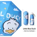 Mini 5-fold portable UV sun umbrella with cute blue cartoon duck pattern design - Digital Print (5-Fold Mini Style) / 8-Rib 5-Fold Umbrella (With Eye Case) / Cute Duck-Blue