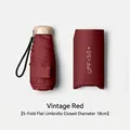 Compact vintage red 5-fold sun umbrella with UPF 50+ pouch, 18cm folded length - 6-Rib Flat 5-Fold (UPF 50+) / Macaron Series / Burgundy