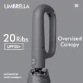 Automatic grey folding umbrella featuring 20 sturdy ribs and a functional hook handle - Fully Automatic Hook Series (Extra Large) / 20 Ribs / Mist Grey