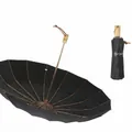 Elegante paraguas vintage negro de 16 varillas con marco reforzado antiviento. - Negro