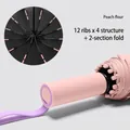 Automatic 72-rib folding sun and rain umbrella with peach pink handle and matte finish - Large Automatic Reverse Umbrella (72 Ribs) / 72-Rib Reinforced Structure / Peach Pink