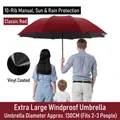 Paraguas plegable cortavientos extra grande en rojo clásico con revestimiento UV negro - Estilo 10 Varillas Manual Revestimiento Negro / Diámetro Extra Grande 125cm / Burdeos